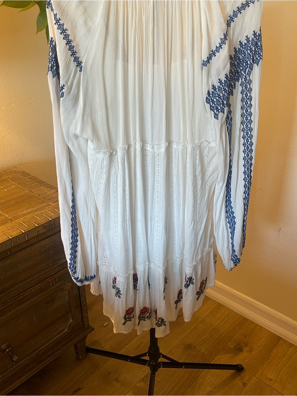 Free People Wild Horses White Mini Dress with Navy Embroidery - Picture 10 of 10
